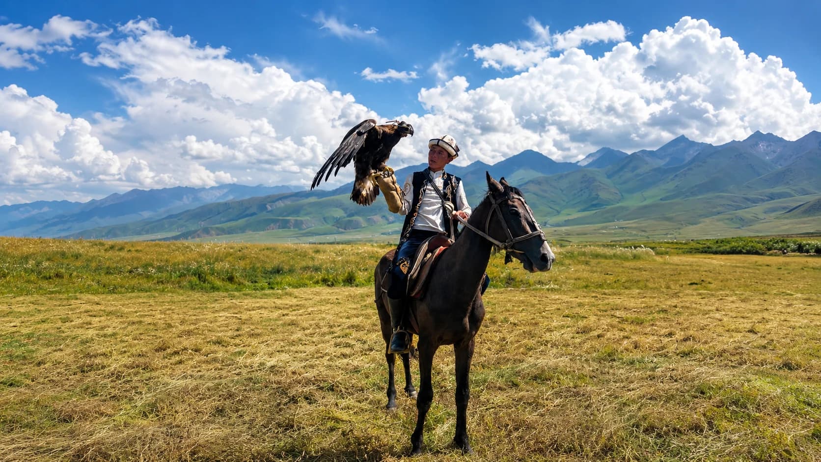 Mountain landscape and open valleys of Kyrgyzstan