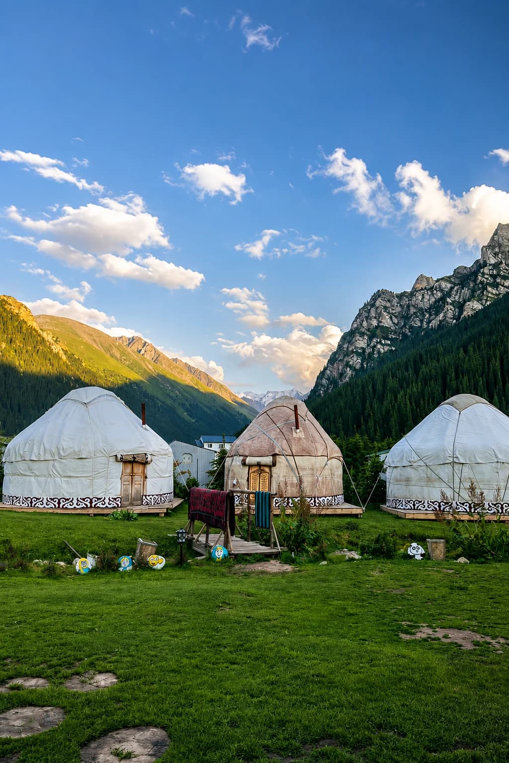 Traditional accommodation in the Kyrgyz mountain landscape