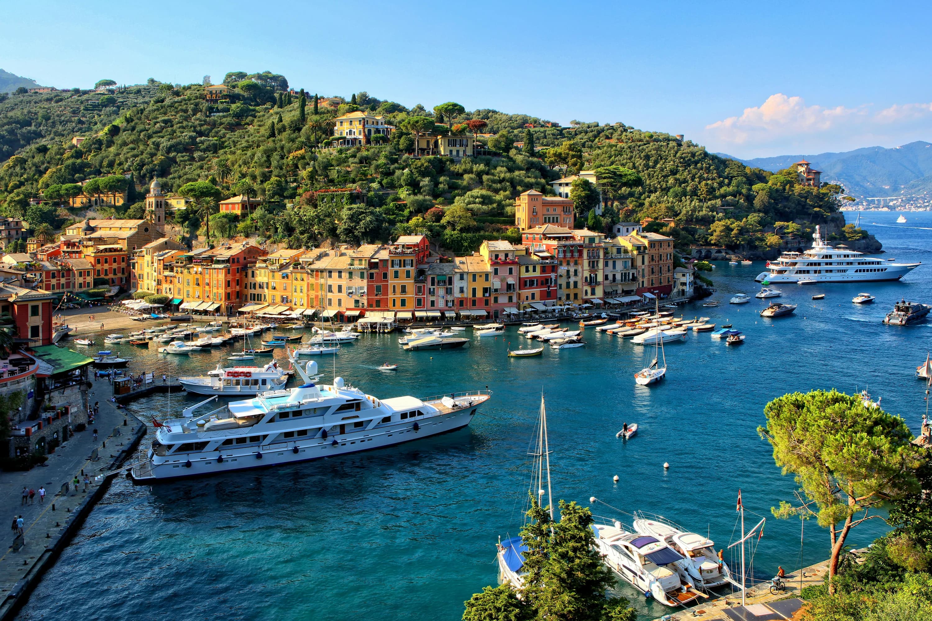 Portofino harbor with colorful waterfront buildings and boats